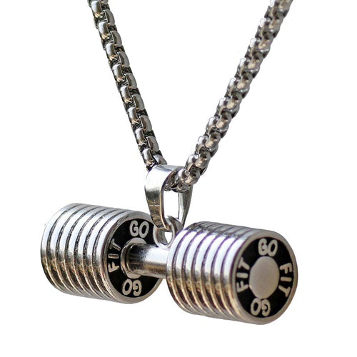 Stainless Steel Dumbbell Necklaces Pendants Men Fitness Barbell CrossFit Charm Necklace Men Gym Jewelry Christmas Gift