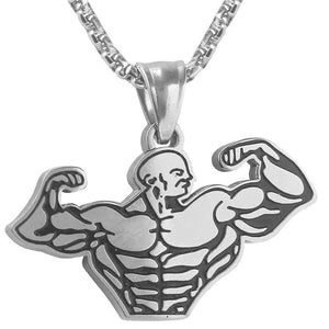 Workout Strong Man Pendant Necklace Stainless Steel Chain Necklaces Fitness Bodybuilding Men Sports Hip Hop Jewelry