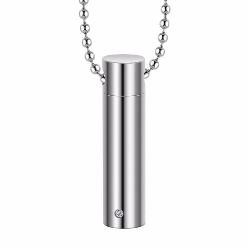 Men Stainless Steel Jewelry Cylinder Crystal Memorial Urn Pendant Slide Screw Opens Necklace Ash Case Holder