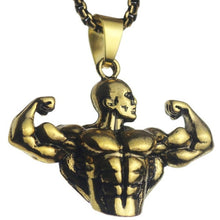 Load image into Gallery viewer, Workout Strong Man Pendant Necklace Stainless Steel Chain Necklaces Fitness Bodybuilding Men Sports Hip Hop Jewelry