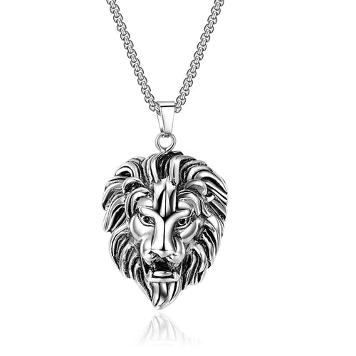 Hot sale titanium steel lion head pendant necklace men's punk rock hip hop jewelry brother gift chain length 50-70CM