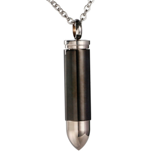 Men Quality Stainless Steel HipHop Black Gun Bullet Urn Pendant Screw Opens Close Chain Necklace Jewelry Male Wholesale